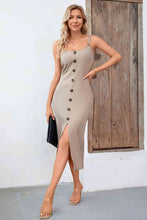 Load image into Gallery viewer, Decorative Button Front Slit Midi Dress