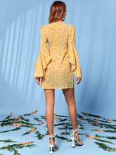 Load image into Gallery viewer, Floral Deep V Flare Sleeve Mini Dress