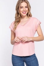 Load image into Gallery viewer, ACTIVE BASIC Lace Trim V-Neck Short Sleeve Ribbed Top