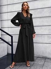 Load image into Gallery viewer, Pleated Surplice Tie Waist Maxi Dress