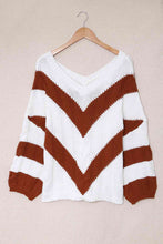 Load image into Gallery viewer, Woven Right Chevron Cable-Knit V-Neck Tunic Sweater