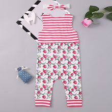 Load image into Gallery viewer, Floral Striped Round Neck Sleeveless Jumpsuit