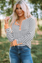 Load image into Gallery viewer, Striped Contrast Trim Quarter Snap T-Shirt