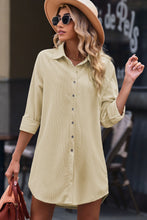 Load image into Gallery viewer, Button Front Curved Hem Raglan Sleeve Shirt Dress