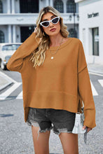 Load image into Gallery viewer, Round Neck Dropped Shoulder Slit Sweater