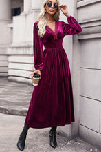Load image into Gallery viewer, Lace Detail V-Neck Balloon Sleeve Midi Dress