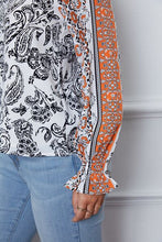 Load image into Gallery viewer, Tassel Tie Neck Printed Smocked Long Sleeve Blouse