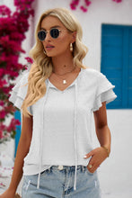 Load image into Gallery viewer, Swiss Dot Tie-Neck Flutter Sleeve Blouse