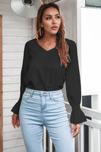 Load image into Gallery viewer, Flounce Cuff Lace Detail V-Neck Blouse