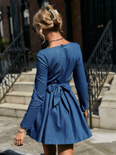 Load image into Gallery viewer, Denim Sweetheart Neck Pleated Mini Dress