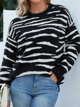 Load image into Gallery viewer, Zebra Print Round Neck Dropped Shoulder Sweater