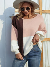 Load image into Gallery viewer, Color Block Tie Back Lantern Sleeve Sweater