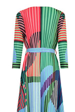 Load image into Gallery viewer, Mixed Print Accordion Pleated Belted Side Slit Dress