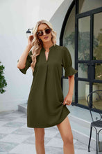 Load image into Gallery viewer, Notched Neck Flounce Sleeve Mini Dress