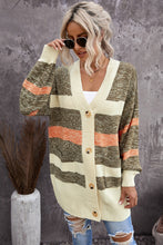 Load image into Gallery viewer, Striped Button Down Longline Cardigan with Pockets