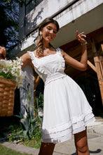 Load image into Gallery viewer, Sleeveless Tie Back Ruffle Hem Layered Mini Dress