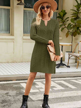 Load image into Gallery viewer, Notched Neck Cable-Knit Slit Sweater Dress