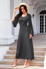 Load image into Gallery viewer, Tie Back Ribbed Round Neck Long Sleeve Dress