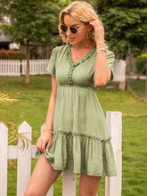 Load image into Gallery viewer, Frill V-Neck Short Sleeve Ruffle Hem Dress