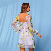 Load image into Gallery viewer, Floral Mesh Balloon Sleeve Mini Dress