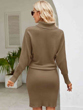 Load image into Gallery viewer, Turtle Neck Long Sleeve Ribbed Sweater Dress