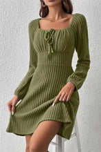 Load image into Gallery viewer, Ribbed Tied Square Neck Long Sleeve Mini Dress