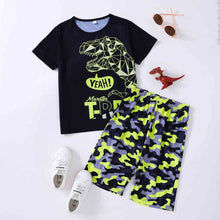 Load image into Gallery viewer, Boys Dinosaur Graphic Tee and Camouflage Shorts Set