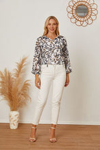 Load image into Gallery viewer, Printed Tie Neck Balloon Sleeve Blouse