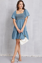 Load image into Gallery viewer, Smocked Square Neck Mini Denim Dress