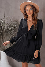 Load image into Gallery viewer, Tied Plunge Smocked Waist Flounce Sleeve Dress