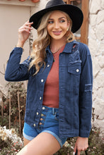 Load image into Gallery viewer, Distressed Button-Up Denim Jacket with Pockets