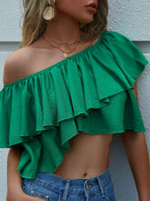 Load image into Gallery viewer, Ruffled Off-Shoulder Layered Cropped Top