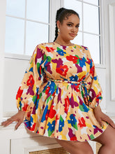 Load image into Gallery viewer, Plus Size Printed Mini Dress with Braided Belt