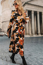 Load image into Gallery viewer, Printed Half Button Tie-Waist Pleated Dress