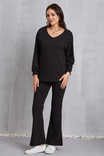 Load image into Gallery viewer, V-Neck Dropped Shoulder Top and Flare Pants Set