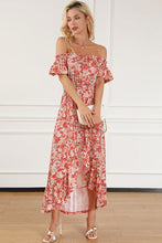 Load image into Gallery viewer, Smocked Off-Shoulder Ruffle Hem Dress