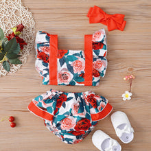 Load image into Gallery viewer, Baby Girl Floral Ruffled Crop Top and Bloomer Set