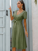 Load image into Gallery viewer, Decorative Button Tie Front Midi Dress