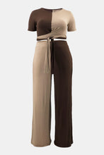 Load image into Gallery viewer, Plus Size Two-Tone Tie Front Top and Pants Set with Pockets