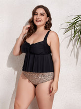 Load image into Gallery viewer, Plus Size Two-Tone Drawstring Sleeveless Tankini Set
