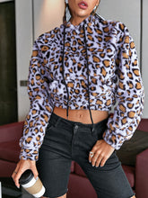 Load image into Gallery viewer, Leopard Print Drawstring Cropped Fleece Hoodie