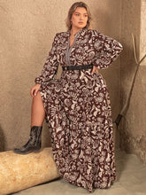 Load image into Gallery viewer, Plus Size Notched Balloon Sleeve Printed Maxi Dress