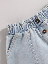 Load image into Gallery viewer, Girls Striped T-Shirt and Button Fly Denim Shorts