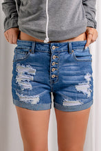 Load image into Gallery viewer, Distressed Button Fly Striped Lining Denim Shorts