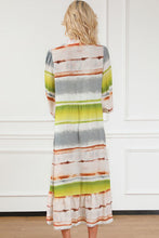 Load image into Gallery viewer, Striped Half Button Smocked Long Sleeve Ruffle Hem Dress