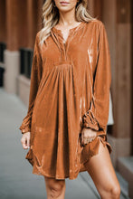 Load image into Gallery viewer, Notched Balloon Sleeve Ruched Mini Dress