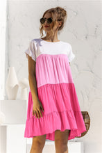 Load image into Gallery viewer, Color Block Round Neck Ruffle Hem Dress