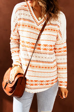 Load image into Gallery viewer, Geometric Print V-Neck Curved Hem Top