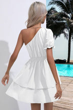 Load image into Gallery viewer, Layered Single Shoulder Flounce Sleeve Mini Dress
