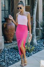 Load image into Gallery viewer, Color Block Side Slit One-Shoulder Midi Dress